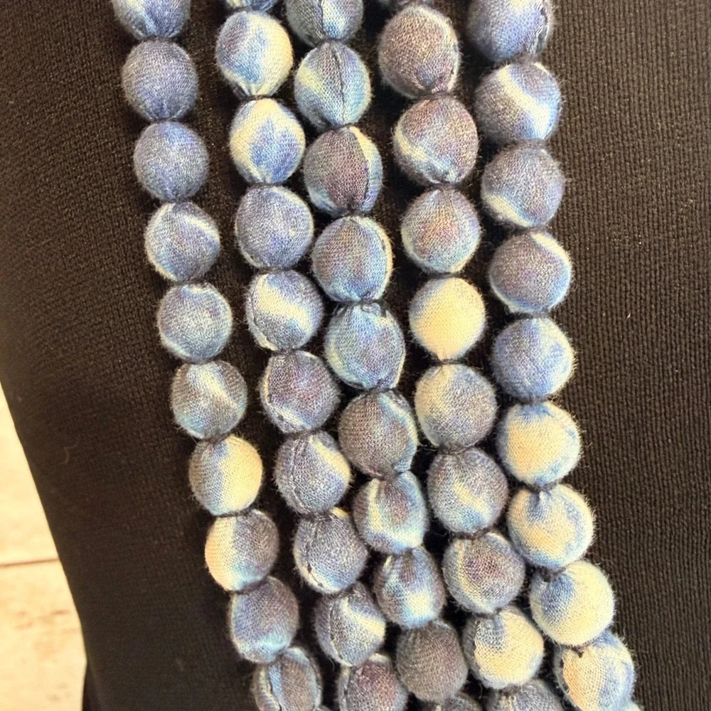 Indigo Blue Tie Dye Cloth Bead Multi Strand Statement Necklace Boho 5 Strand